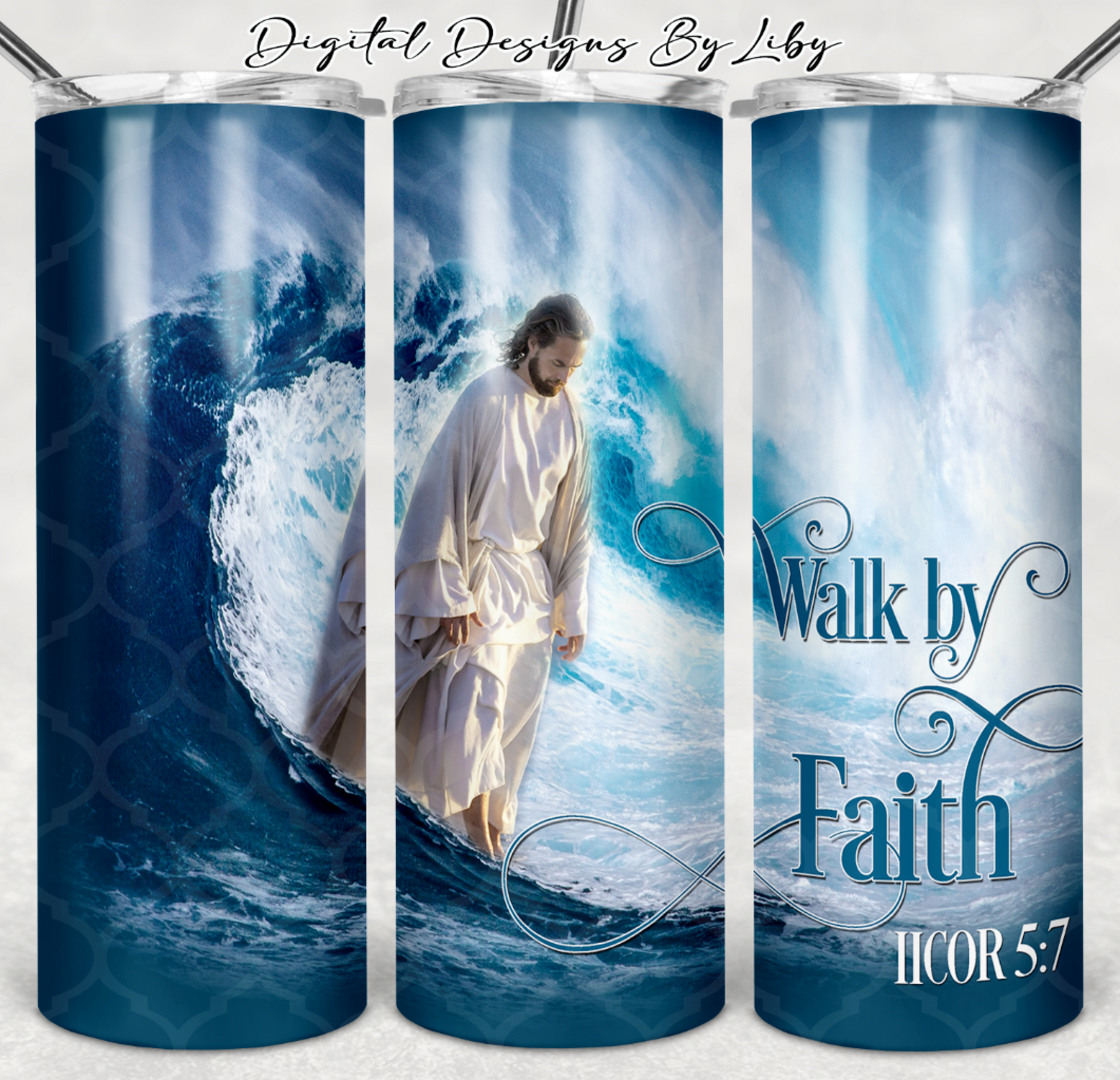 WALK BY FAITH 20oz Skinny Tumbler, Journal, Bible Cover & Pen Designs
