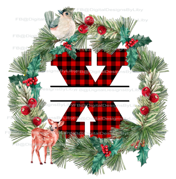 MONOGRAM PLAID WREATH DESIGN+ORNAMENT (Choose Plaid Letter)