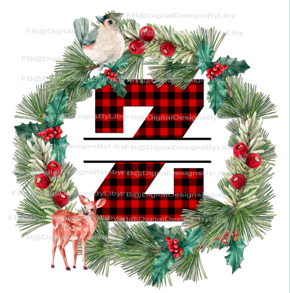 MONOGRAM PLAID WREATH DESIGN+ORNAMENT (Choose Plaid Letter)